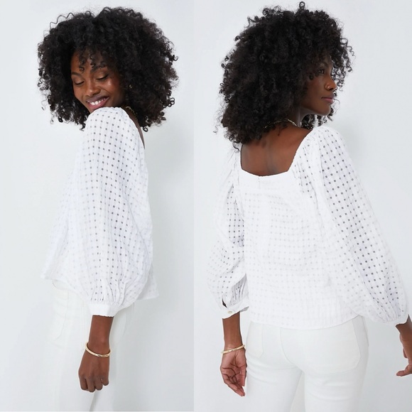 NWT Pomander Place Tuckernuck Bonnie Textured Square Neck Top White - Picture 6 of 6